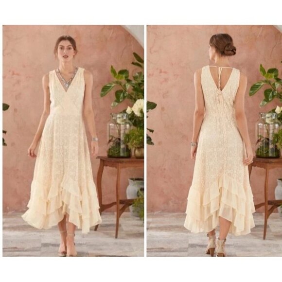 Sundance Champs De Fleur Ivory Faux Wrap Midi Dress Womans Sz PM or Petite M NWT - Picture 9 of 9